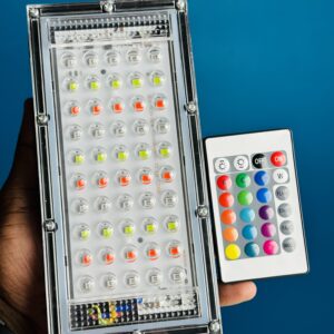 50W RGB LED Flood Light – IP66 Waterproof Outdoor Landscape Lighting with Remote Control (AC 220V, Black)