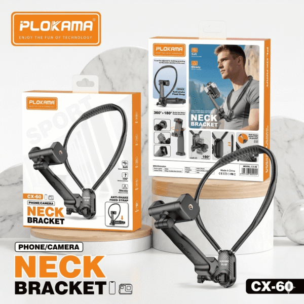 Plokama CX-60 Phone & Camera Neck Mount – Flexible Hands-Free Silicone Bracket For Stable Cinematic Vlogging & POV Shooting