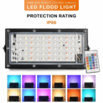 50W RGB LED Flood Light – IP66 Waterproof Outdoor Landscape Lighting with Remote Control (AC 220V, Black)