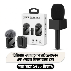 Professional Reporter Kit Combo – Logo Box Microphone Holder + F11-2 Dual Wireless Microphone