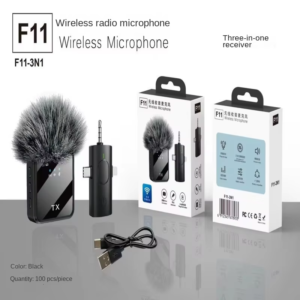 F11-2 Professional Dual Wireless Lavalier Microphone – 3-in-1 Compatible for iPhone, Android & Camera