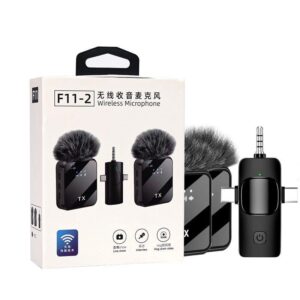 F11-2 Professional Dual Wireless Lavalier Microphone – 3-in-1 Compatible for iPhone, Android & Camera