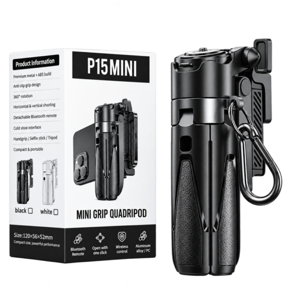P15 Mini Grip Quadripod with Bluetooth Remote - Black Color