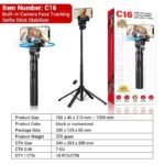 C16 AI Face Tracking Gimbal Stabilizer & 4.5 Ft Tripod | 360° AI Auto Face Tracking | Bluetooth Remote | 100% Original | 6 Months Warranty