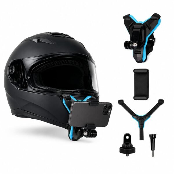 Universal Helmet Chin Mount with Mobile Holder | Action Camera & Smartphone Mount for Motorcycle Vlogging