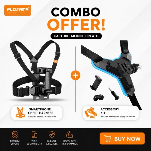 Biker Creator Combo | Helmet Chin Mount + PLOKAMA CX10 Chest Mount