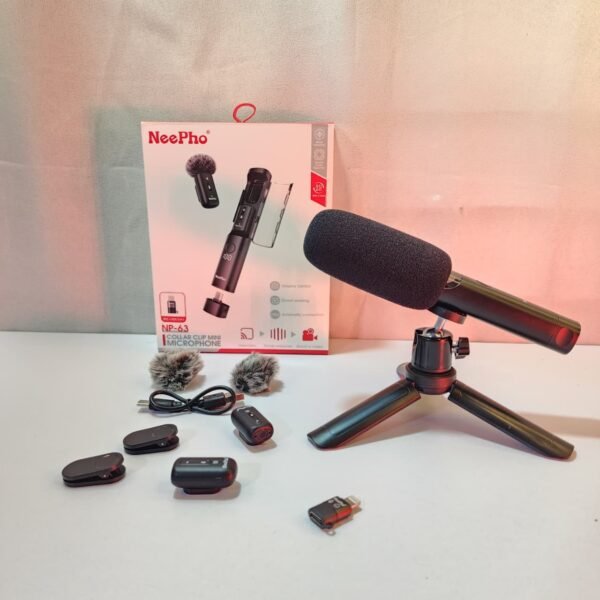 NeePho NP-63 4-in-1 Wireless Boom & Lavalier Microphone | Type-C & Lightning | Digital Display | AI Noise Reduction | 11H Battery