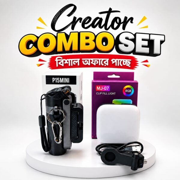 Content Creator Pro MAX Combo – P15 Mini Grip Quadripod + MJ-07 RGB Rechargeable LED Video Light