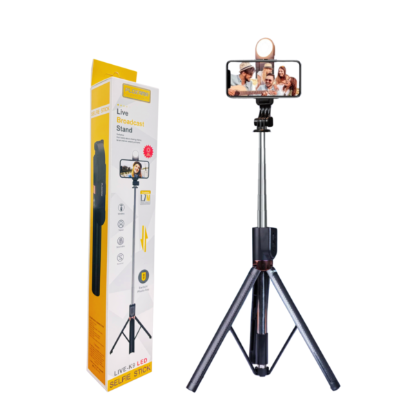 Plokama K9 Selfie Stick Tripod with LED Light - ৫ ফিট ৭ ইঞ্চি