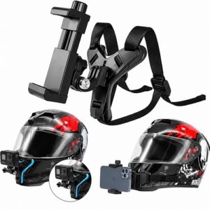 Universal Helmet Chin Mount with Mobile Holder | Action Camera & Smartphone Mount for Motorcycle Vlogging