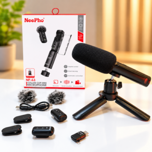 NeePho NP-63 4-in-1 Wireless Boom & Lavalier Microphone | Type-C & Lightning | Digital Display | AI Noise Reduction | 11H Battery