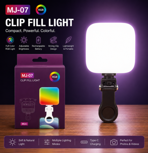 MJ-07 Mini RGB LED Video Light – Rechargeable Portable Fill Light for Camera & Mobile