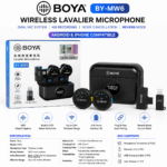 BOYA BY-MW6 Wireless Lavalier Microphone | Dual Wireless Mic System | HD Recording, Noise Cancellation & Reverb Mode