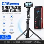 C16 Update 2.0 AI Face Tracking Gimbal Stabilizer with 6ft Tripod | 360° Auto Face Tracking for Vlogging & Live Streaming