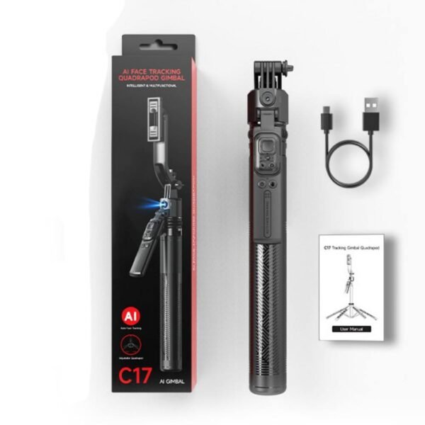 C17 AI Upgraded Auto Face Tracking Tripod | 360° Smart Rotation | 5.5ft Extendable Gimbal Quadripod for Content Creators