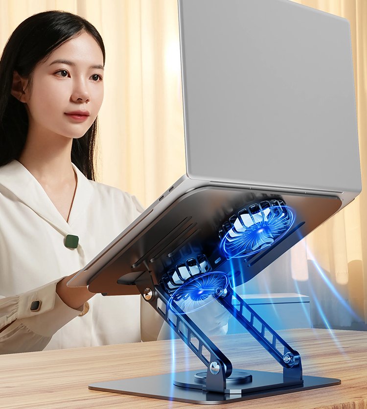 Premium Aluminium 360° Rotating Laptop Stand with Cooling Fan | Ultra Strong Adjustable Ergonomic Laptop Holder - Image 3