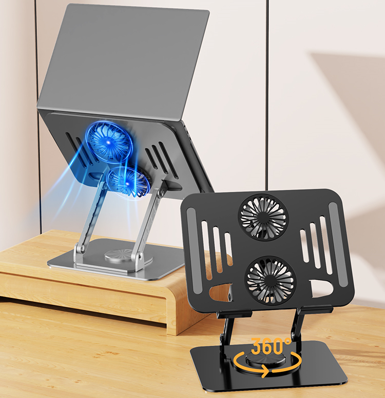 Premium Aluminium 360° Rotating Laptop Stand with Cooling Fan | Ultra Strong Adjustable Ergonomic Laptop Holder - Image 2