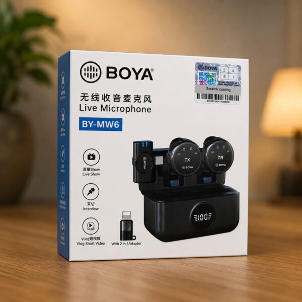 BOYA BY-MW6 Wireless Lavalier Microphone | Dual Wireless Mic System | HD Recording, Noise Cancellation & Reverb Mode