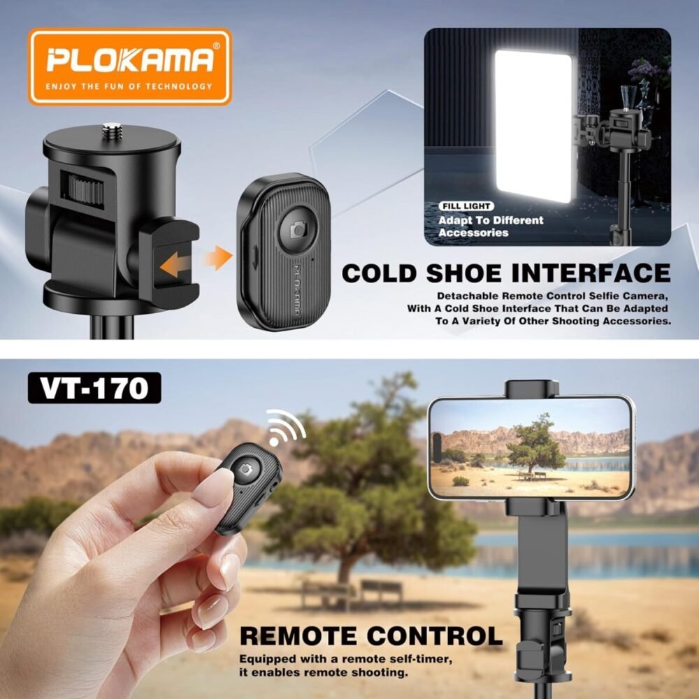 PLOKAMA VT-170 Professional 67 Inch Mobile & Camera Tripod Stand with Remote Control - Image 3