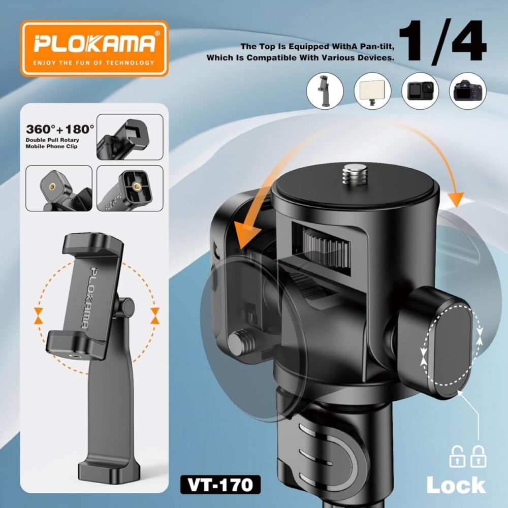 PLOKAMA VT-170 Professional 67 Inch Mobile & Camera Tripod Stand with Remote Control - Image 4