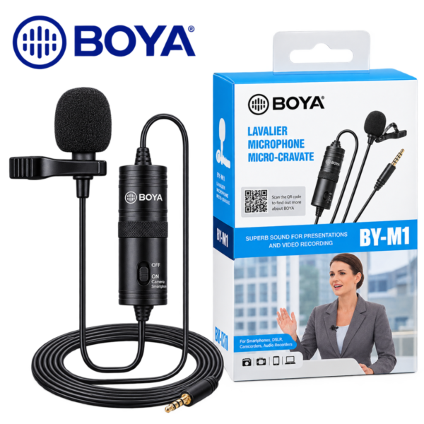 BOYA BY-M1 Professional Omnidirectional Lavalier Microphone – Clip-On Mic for Smartphone, DSLR, Camera & Video Recording