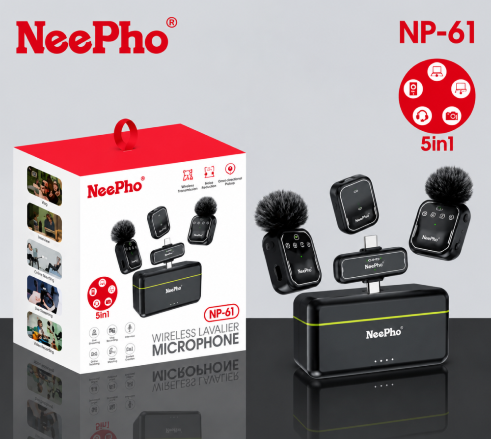 NeePho NP-61 5-in-1 Wireless Lavalier Microphone for Type-C, iPhone & Camera with Noise Reduction - Image 2