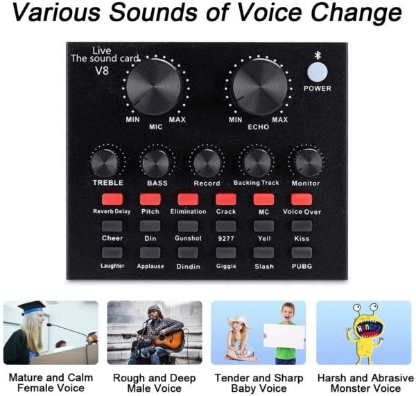BM-800 Condenser Microphone & V8 Bluetooth Sound Card Kit – Multifunctional Audio Set for Studio Recording, Live Streaming, Mobile, PC & Laptop – Gold - Image 5