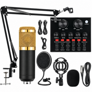 BM-800 Condenser Microphone & V8 Bluetooth Sound Card Kit – Multifunctional Audio Set for Studio Recording, Live Streaming, Mobile, PC & Laptop – Gold